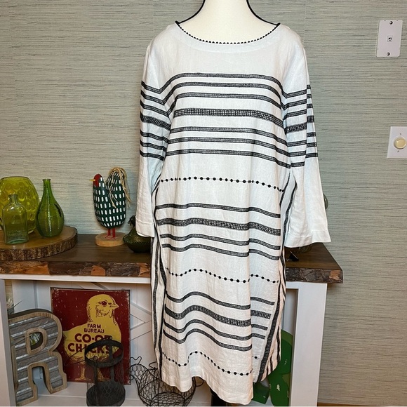 FOR CYNTHIA Embroidered Sz Medium Linen Blend 3/4 Sleeve Relaxed Fit Lagenlook - Picture 6 of 8